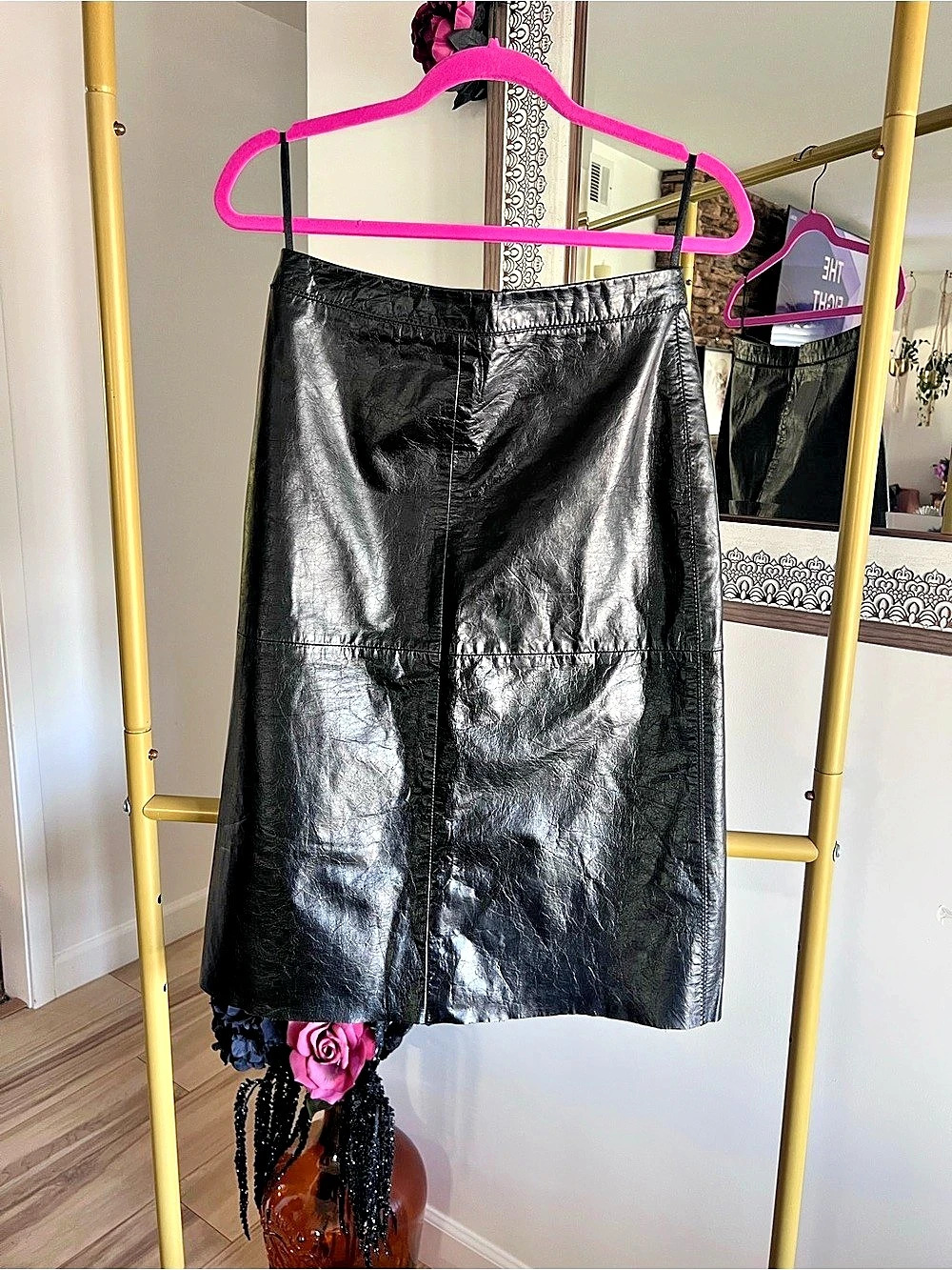 Vintage Gap Leather Midi Pencil Skirt Black